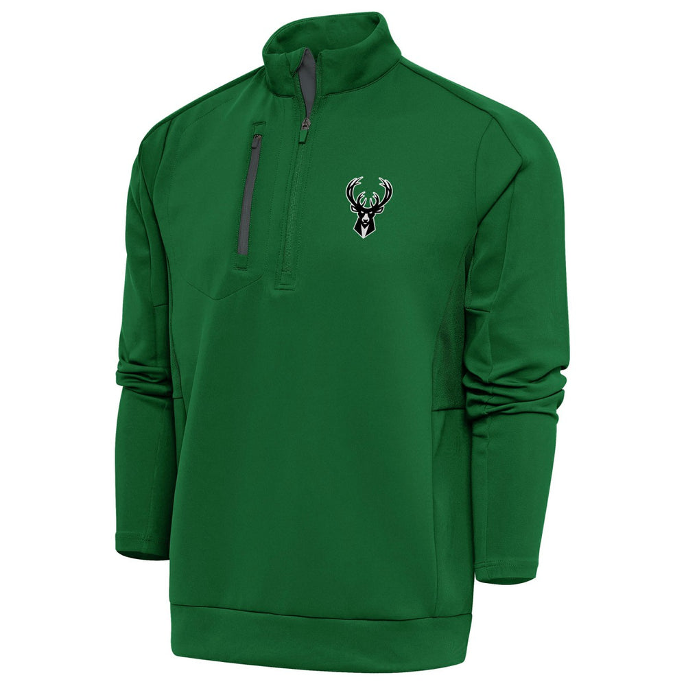 Milwaukee Bucks Antigua Metallic Logo Generation Quarter-Zip Top Hunter Green - NBA