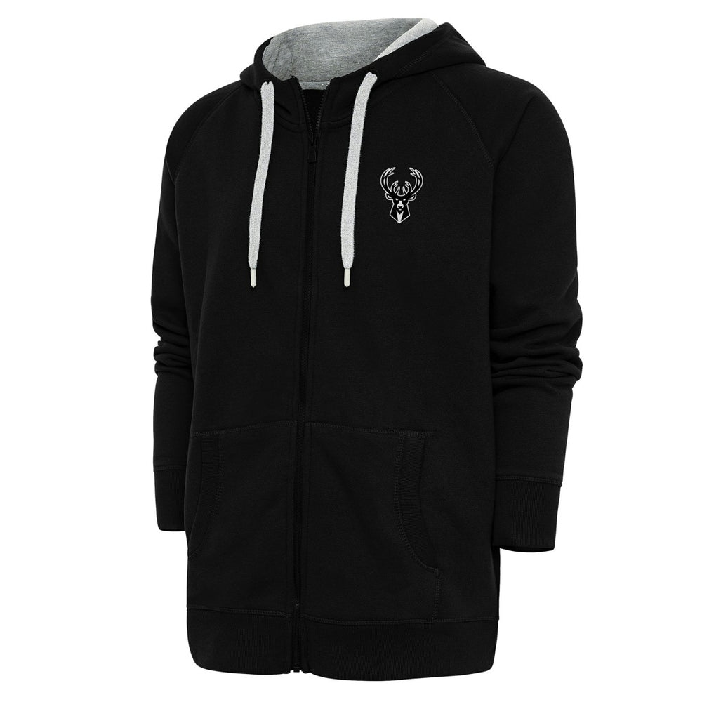 Milwaukee Bucks Antigua Metallic Logo Victory Raglan Full-Zip Hoodie Black - NBA