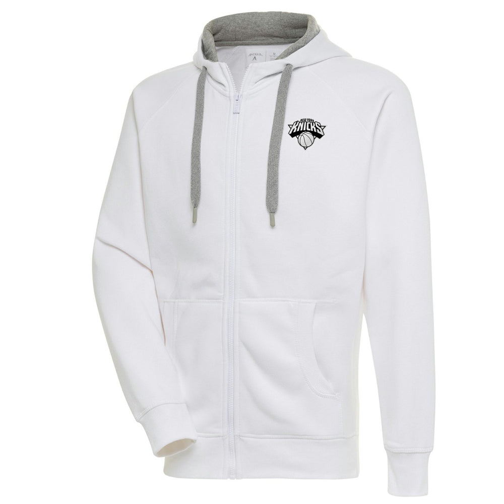 New York Knicks Antigua Metallic Logo Victory Raglan Full-Zip Hoodie White - NBA