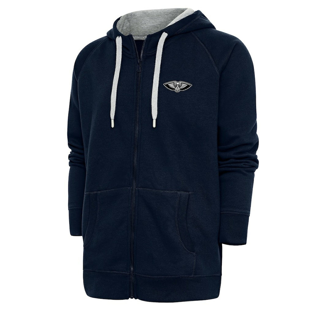 New Orleans Pelicans Antigua Metallic Logo Victory Raglan Full-Zip Hoodie Navy - NBA