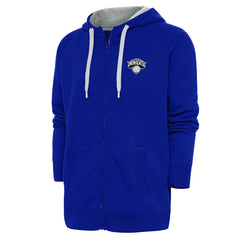 New York Knicks Antigua Metallic Logo Victory Raglan Full-Zip Hoodie Blue - NBA