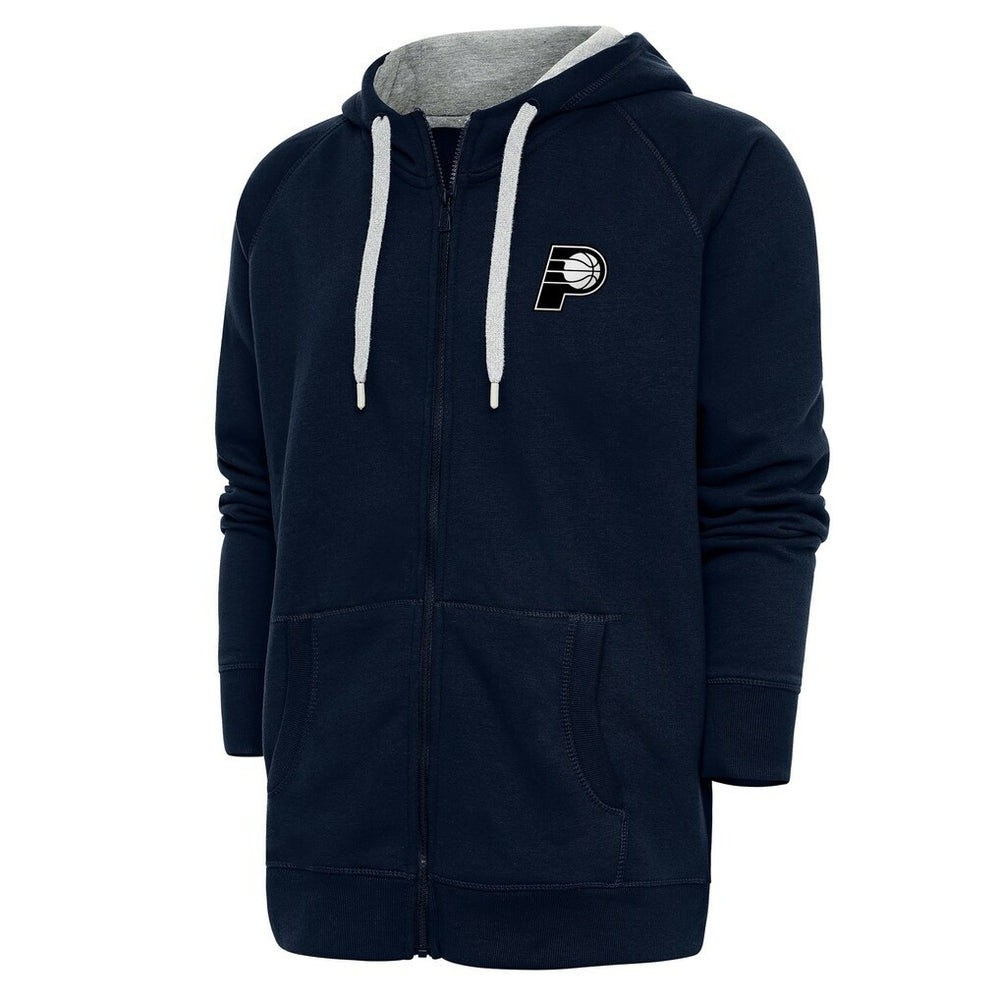 Indiana Pacers Antigua Metallic Logo Victory Raglan Full-Zip Hoodie Navy - NBA