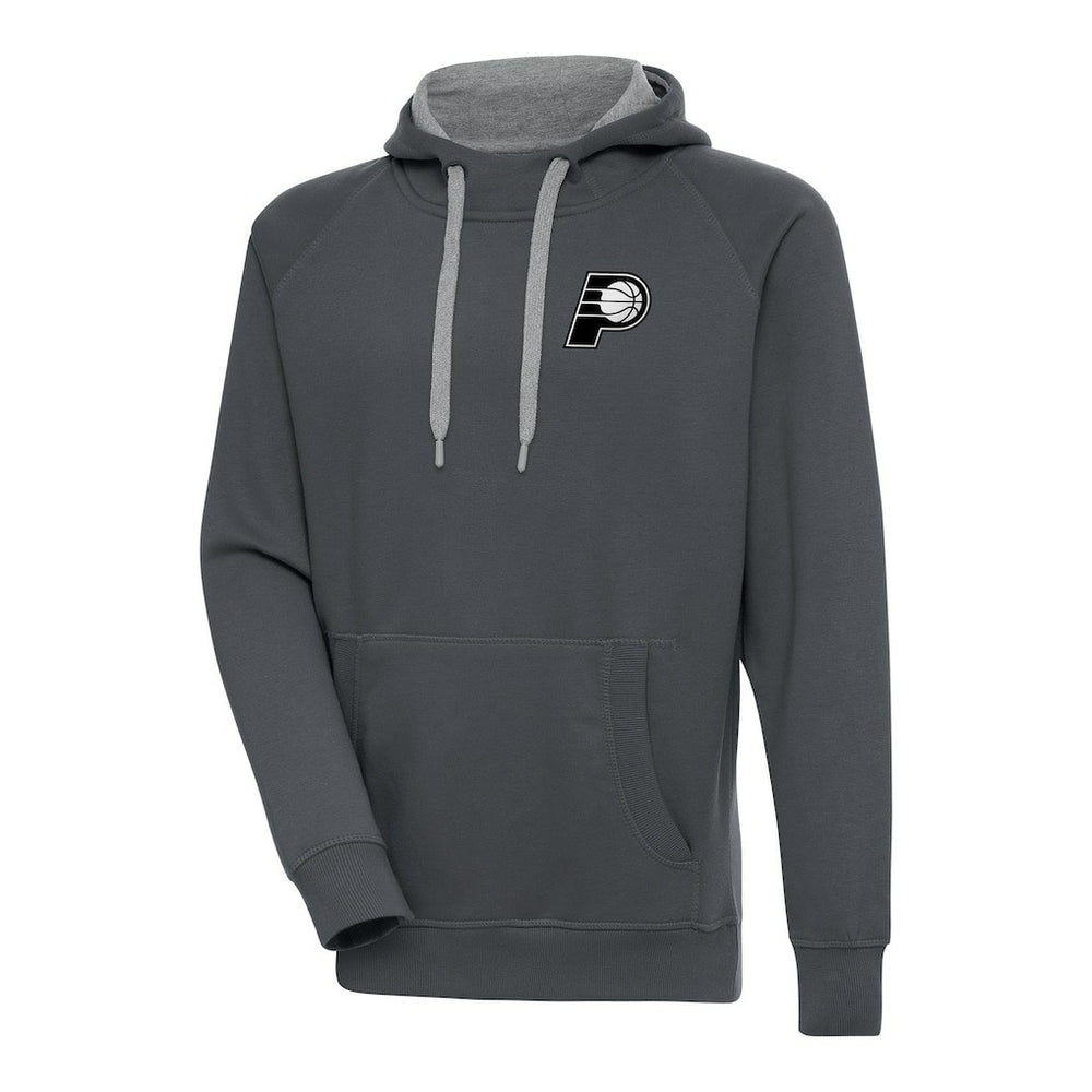 Indiana Pacers Antigua Metallic Logo Victory Raglan Pullover Hoodie Charcoal - NBA