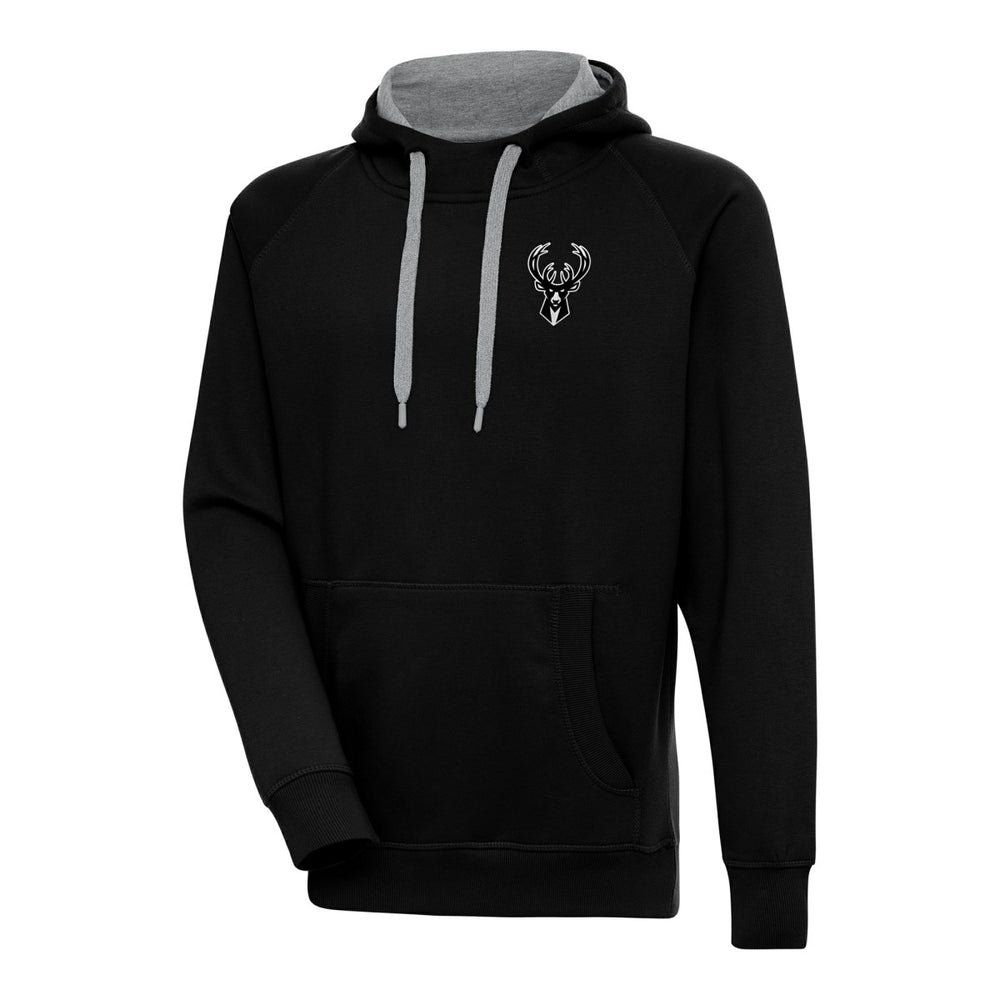 Milwaukee Bucks Antigua Metallic Logo Victory Raglan Pullover Hoodie Black - NBA