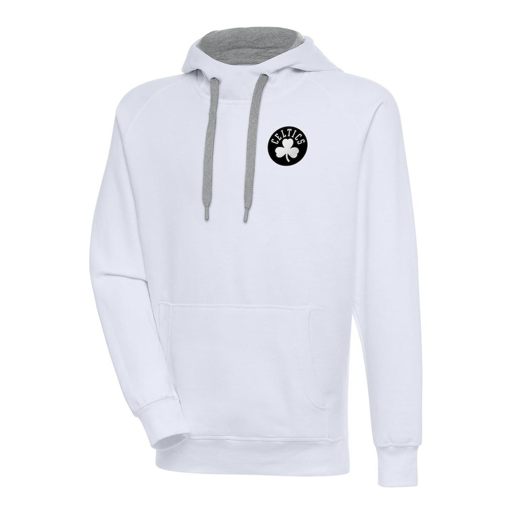 Boston Celtics Antigua Metallic Logo Victory Raglan Pullover Hoodie White - NBA