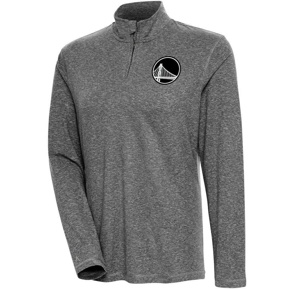 Golden State Warriors Antigua Women's Brushed Metallic Comfort Quarter-Zip Pullover Top - Heather Black - NBA