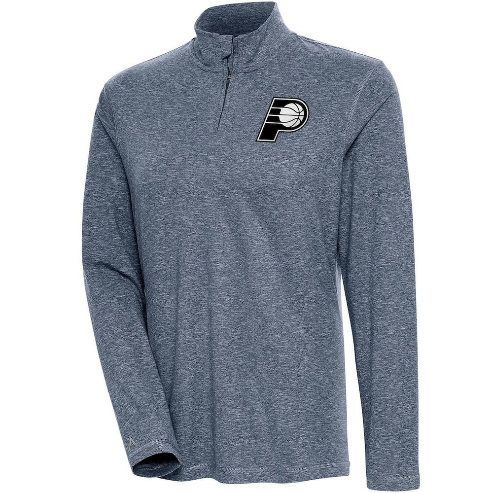 Indiana Pacers Antigua Women's Brushed Metallic Comfort Quarter-Zip Pullover Top - Heather Navy - NBA