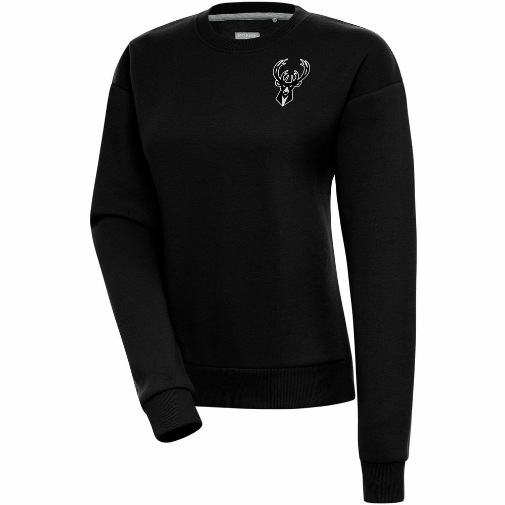 Milwaukee Bucks Antigua Women's Brushed Metallic Victory Pullover Sweatshirt - Black - NBA