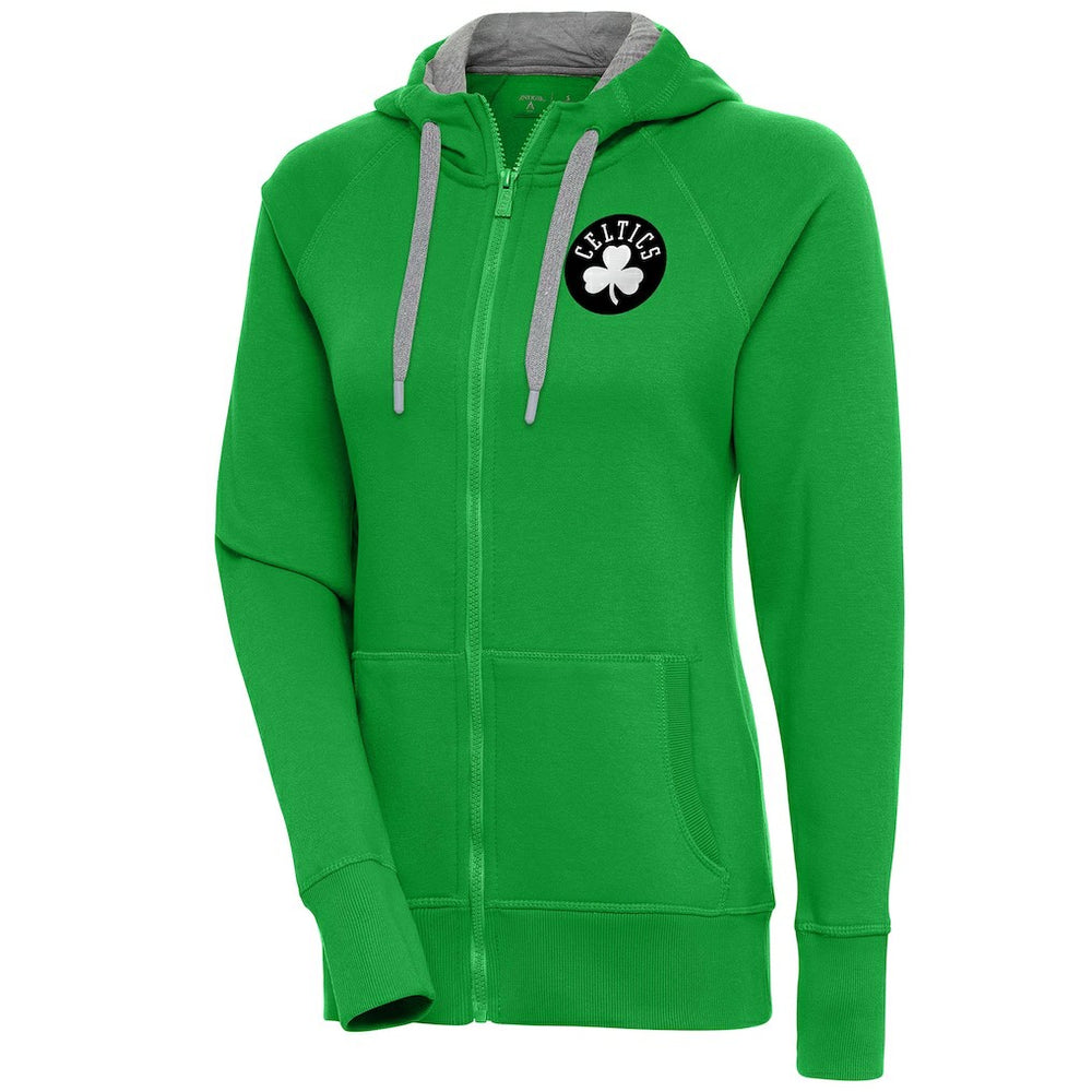 Boston Celtics Antigua Women's Brushed Metallic Victory Full-Zip Hoodie - Kelly Green - NBA