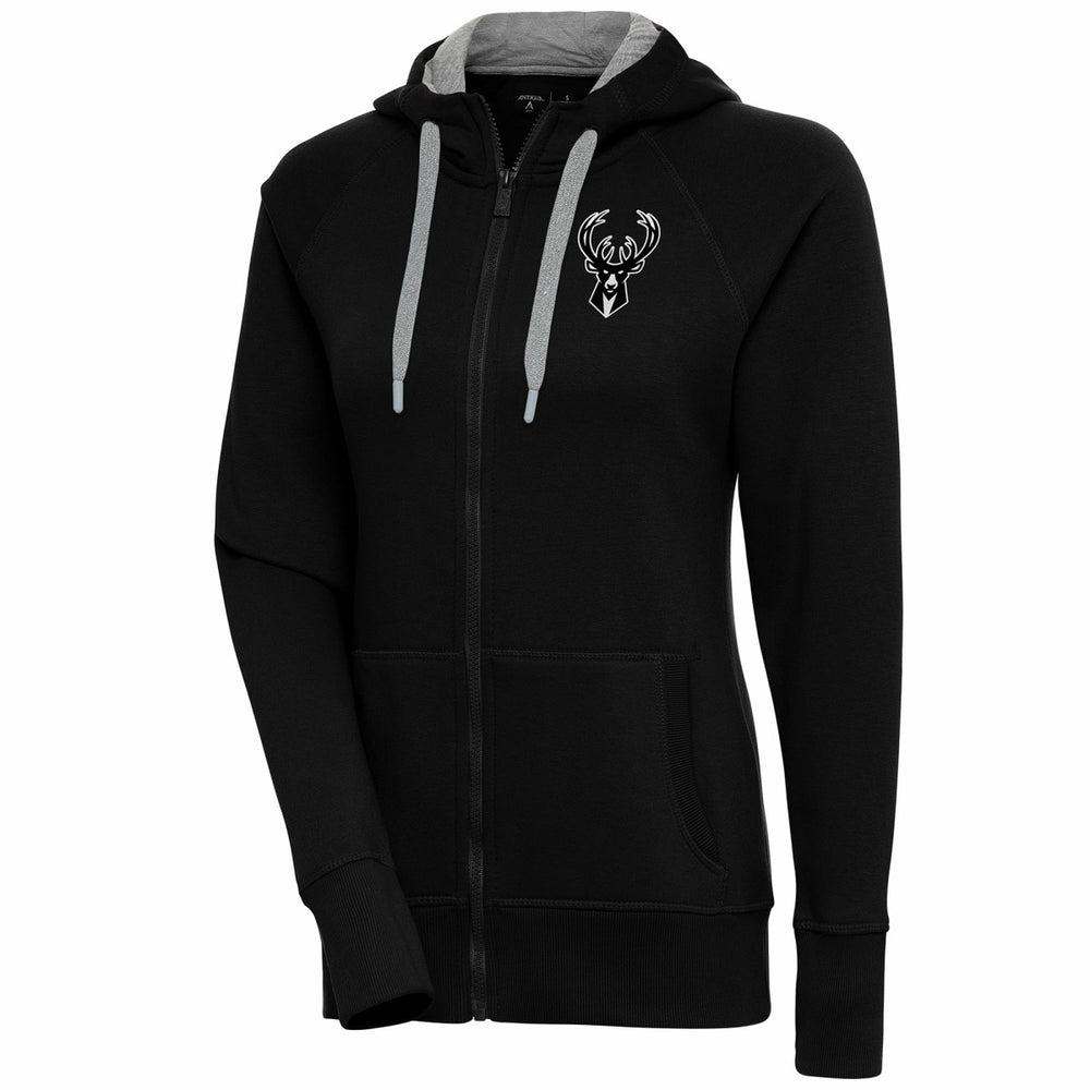 Milwaukee Bucks Antigua Women's Brushed Metallic Victory Full-Zip Hoodie - Black - NBA