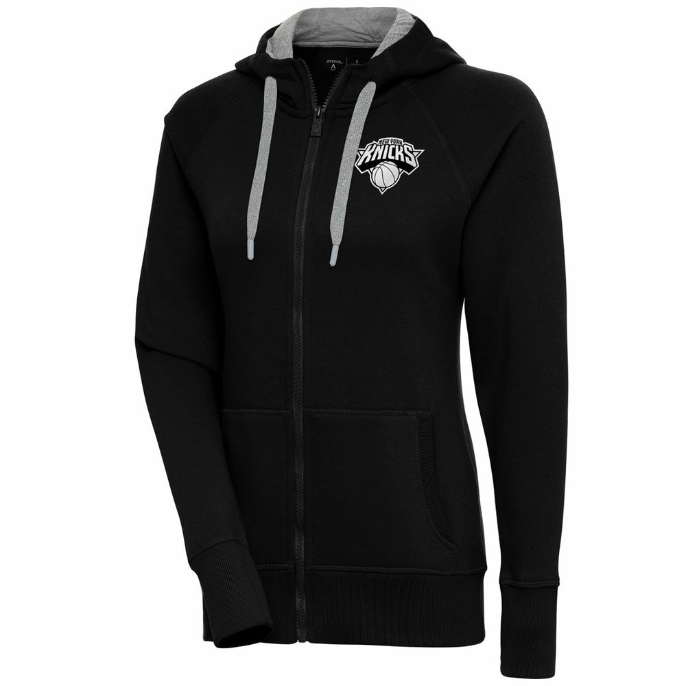New York Knicks Antigua Women's Brushed Metallic Victory Full-Zip Hoodie - Black - NBA