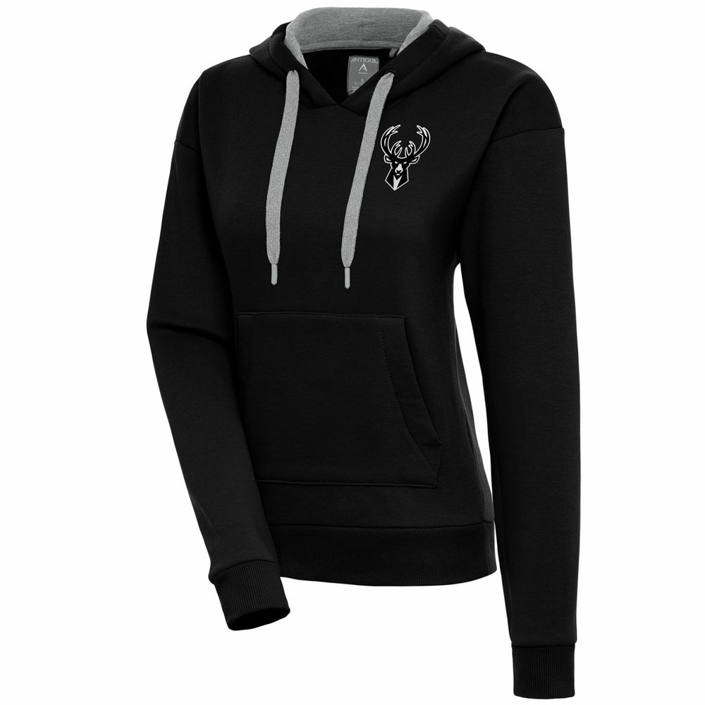 Milwaukee Bucks Antigua Women's Brushed Metallic Victory Pullover Hoodie - Black - NBA