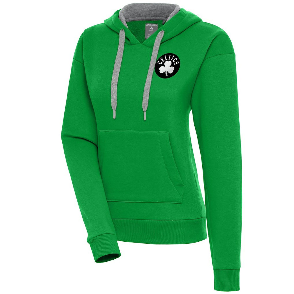 Boston Celtics Antigua Women's Brushed Metallic Victory Pullover Hoodie - Kelly Green - NBA
