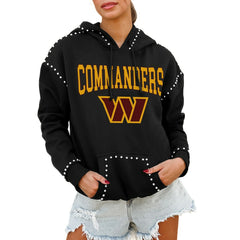 Washington Commanders Gameday Couture Women's Oversized Catch the Vibe Studded Pullover Hoodie Black | NFL