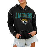 Jacksonville Jaguars Gameday Couture Women's Oversized Catch the Vibe Studded Pullover Hoodie Black | NFL