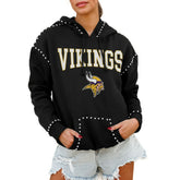 Minnesota Vikings Gameday Couture Women's Oversized Catch the Vibe Studded Pullover Hoodie Black | NFL