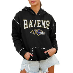 Baltimore Ravens Gameday Couture Women's Oversized Catch the Vibe Studded Pullover Hoodie Black | NFL