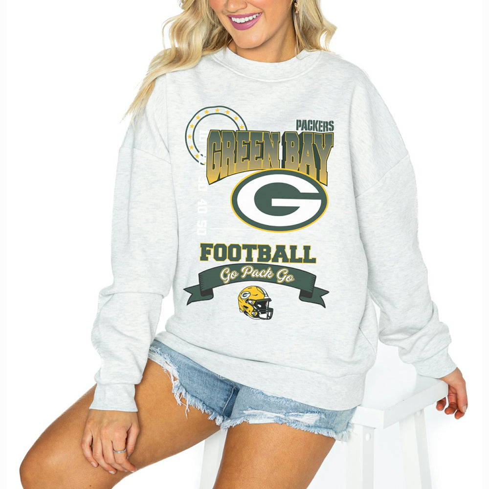 Green Bay Packers Gameday Couture Women's Oversized Run the Show Pullover Sweatshirt Ash | NFL