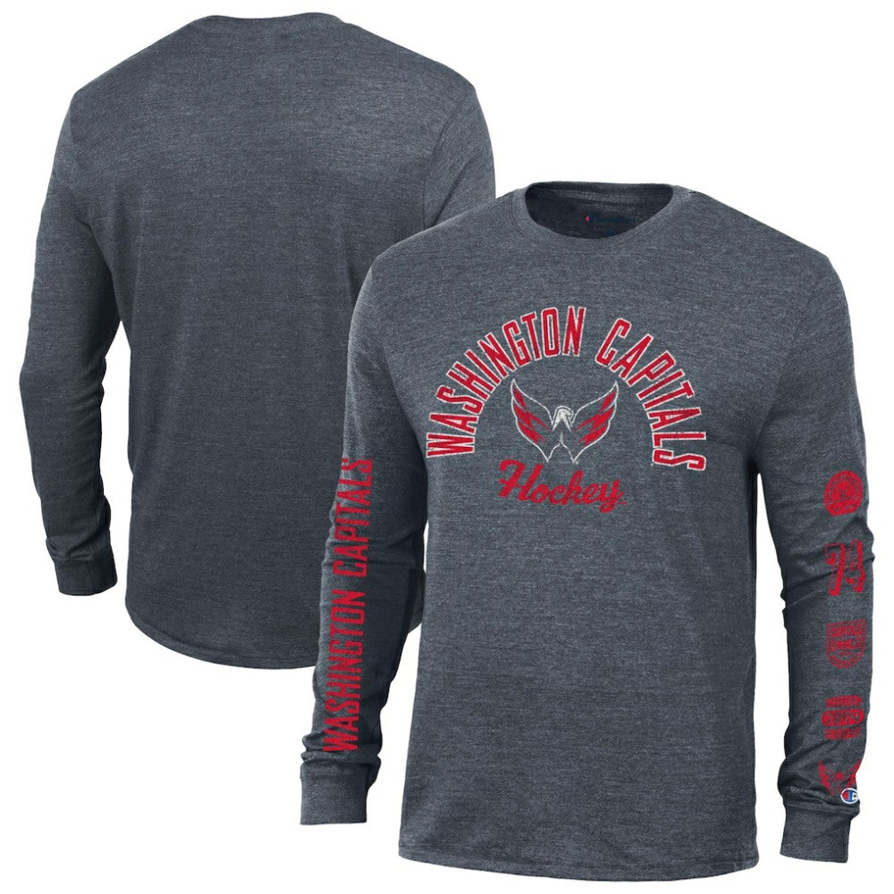 Washington Capitals Champion Multi-Logo Tri-Blend Long Sleeve T-Shirt - Heather Navy - NHL