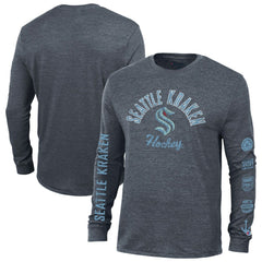 Seattle Kraken Champion Multi-Logo Tri-Blend Long Sleeve T-Shirt - Heather Navy - NHL