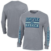 Seattle Kraken Champion Tri-Blend Dual-Stripe Long Sleeve T-Shirt - Heather Gray - NHL