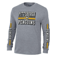 Pittsburgh Penguins Champion Tri-Blend Dual-Stripe Long Sleeve T-Shirt - Heather Gray - NHL