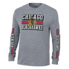 Chicago Blackhawks Champion Tri-Blend Dual-Stripe Long Sleeve T-Shirt - Heather Gray - NHL