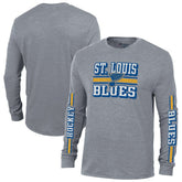 St. Louis Blues Champion Tri-Blend Dual-Stripe Long Sleeve T-Shirt - Heather Gray - NHL