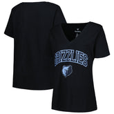 Memphis Grizzlies Profile Women's Plus Size Arch Over Logo V-Neck T-Shirt Black - NBA