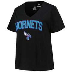 Charlotte Hornets Profile Women's Plus Size Arch Over Logo V-Neck T-Shirt Black - NBA