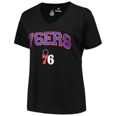 Philadelphia 76ers Profile Women's Plus Size Arch Over Logo V-Neck T-Shirt Black - NBA