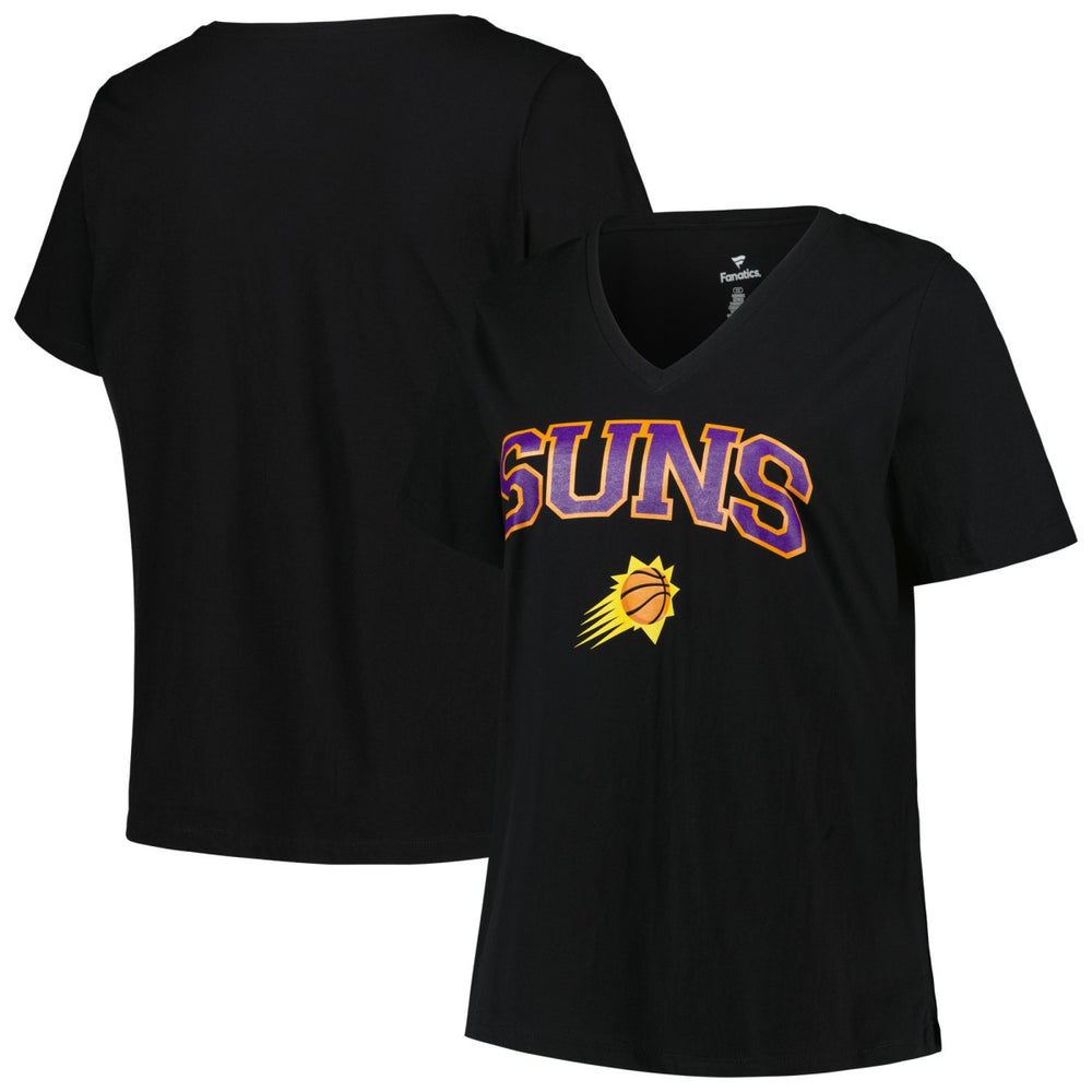 Phoenix Suns Profile Women's Plus Size Arch Over Logo V-Neck T-Shirt Black - NBA
