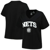 Brooklyn Nets Profile Women's Plus Size Arch Over Logo V-Neck T-Shirt Black - NBA