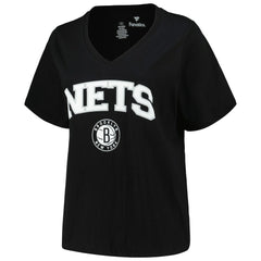 Brooklyn Nets Profile Women's Plus Size Arch Over Logo V-Neck T-Shirt Black - NBA