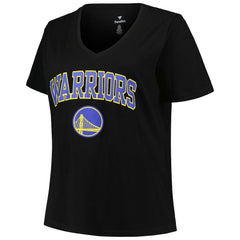Golden State Warriors Profile Women's Plus Size Arch Over Logo V-Neck T-Shirt Black - NBA