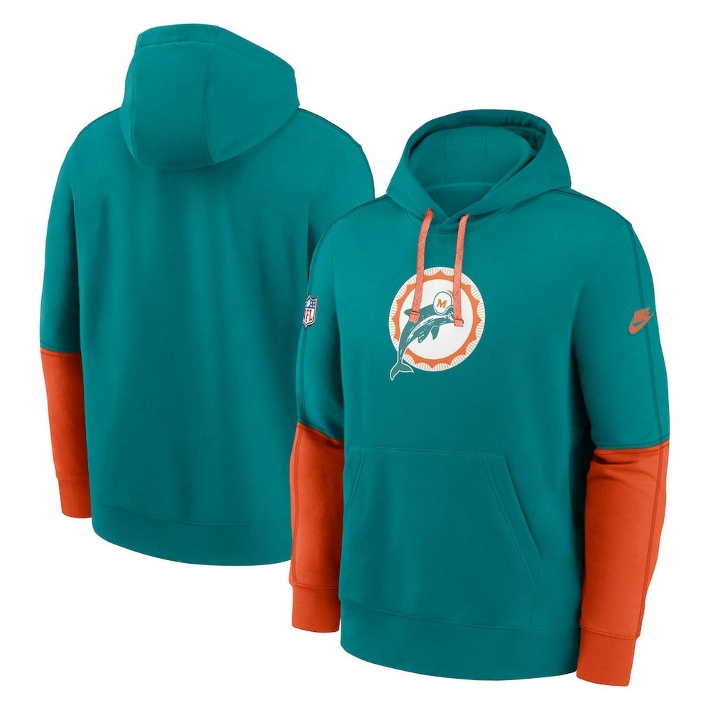 Miami Dolphins Throwback Logo Club Tri-Blend Pullover Hoodie Aqua | Nike for Sale