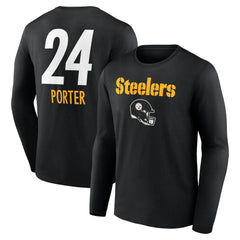 Joey Porter Jr. Pittsburgh Steelers Team Wordmark Player Name & Number Long Sleeve T-Shirt Black | NFL