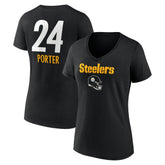 Joey Porter Jr. Pittsburgh Steelers Women's Team Wordmark Player Name & Number V-Neck T-Shirt Black | NFL