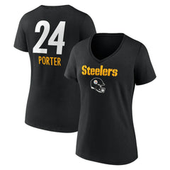 Joey Porter Jr. Pittsburgh Steelers Women's Team Wordmark Player Name & Number V-Neck T-Shirt Black | NFL