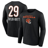 Cam Taylor-Britt Cincinnati Bengals Team Wordmark Player Name & Number Long Sleeve T-Shirt Black | NFL