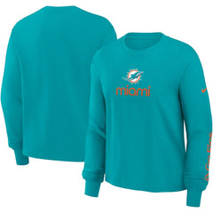 Miami Dolphins Women's Boxy Long Sleeve T-Shirt Aqua | Nike for Sale