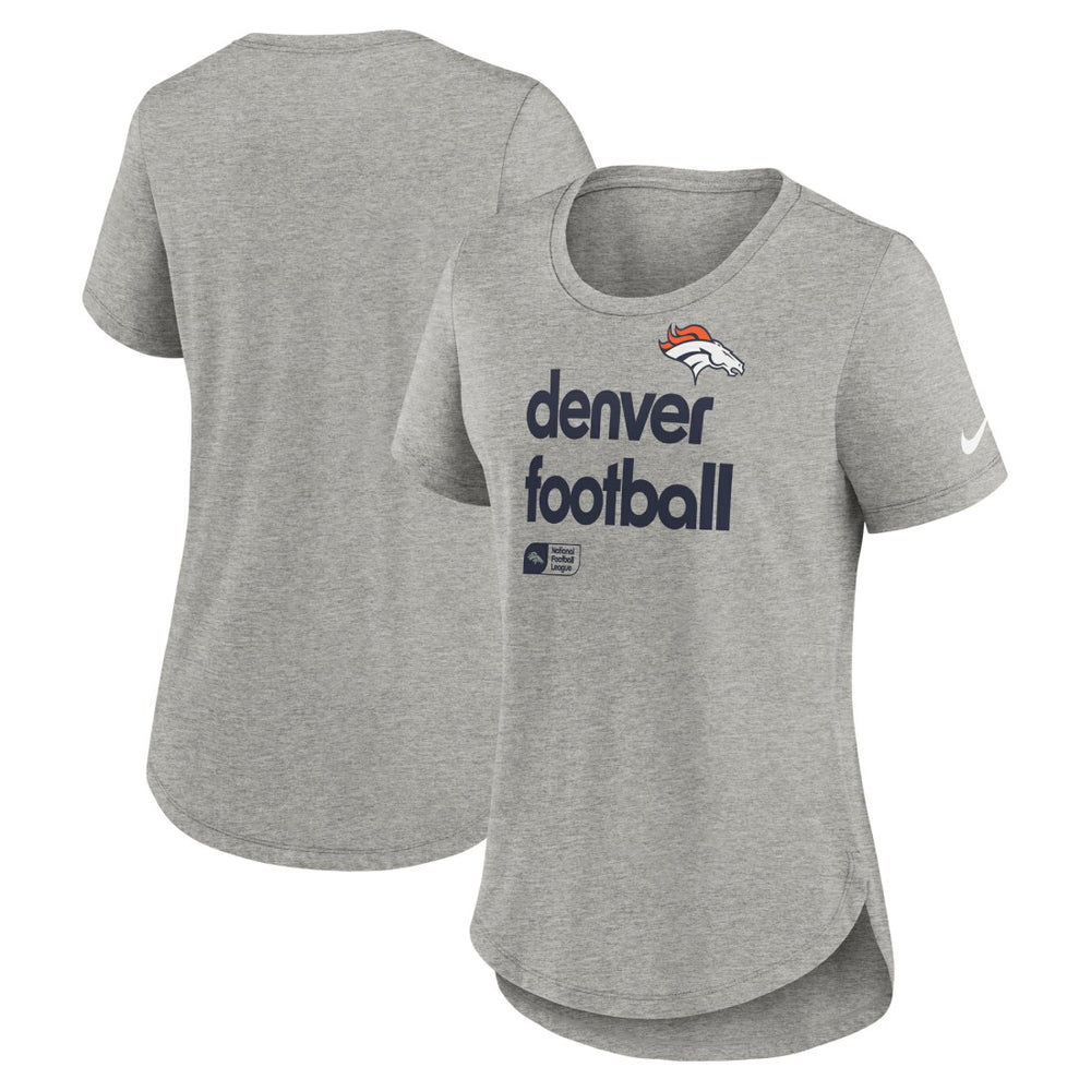 Denver Broncos Women's Team Shout-Out Tri-Blend T-Shirt Heather Gray | Nike for Sale