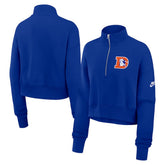 Denver Broncos Women's Rewind Phoenix Half-Zip Sweatshirt Royal | Nike for Sale