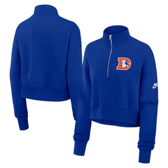 Denver Broncos Women's Rewind Phoenix Half-Zip Sweatshirt Royal | Nike for Sale