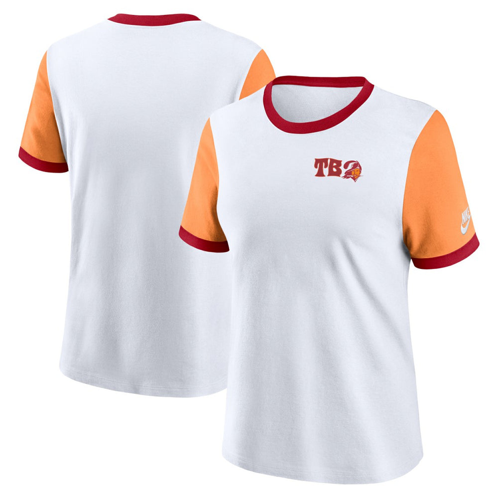 Tampa Bay Buccaneers Women's Rewind Ringer T-Shirt White/Orange | Nike for Sale