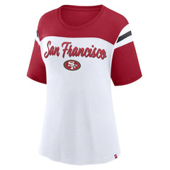 San Francisco 49ers Women's Cheer Chant Fashion Crop Top White/Scarlet | Fanatics