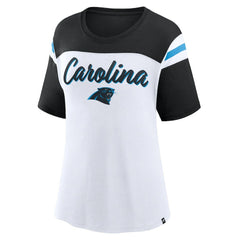 Carolina Panthers Women's Cheer Chant Fashion Crop Top White/Black | Fanatics