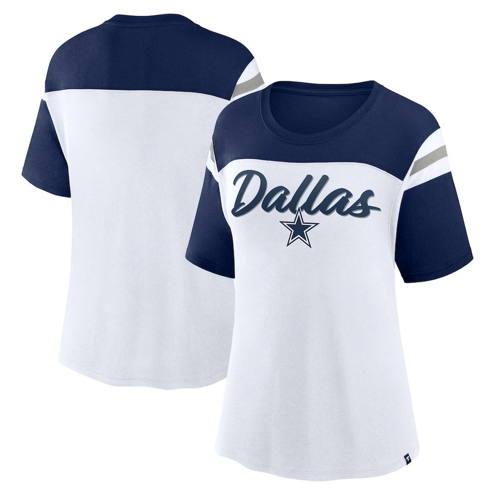 Dallas Cowboys Women's Cheer Chant Fashion Crop Top White/Navy | Fanatics