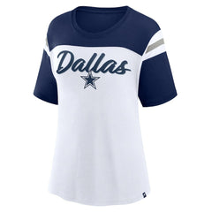 Dallas Cowboys Women's Cheer Chant Fashion Crop Top White/Navy | Fanatics
