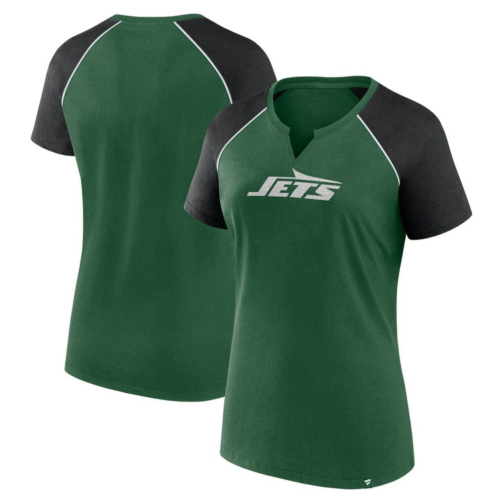 New York Jets Women's Glittered Primary Raglan T-Shirt Green/Black | Fanatics